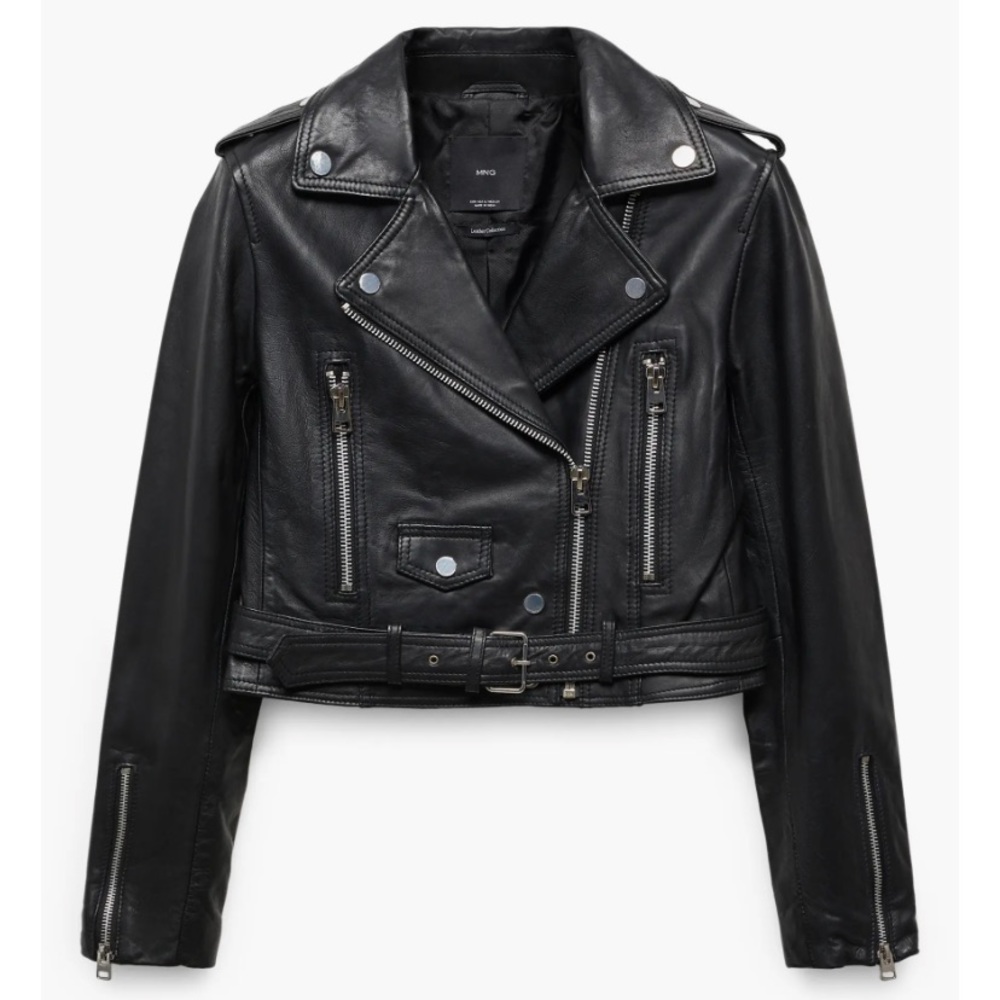 NWOT Mango crop real leather moto jacket large Sold out online